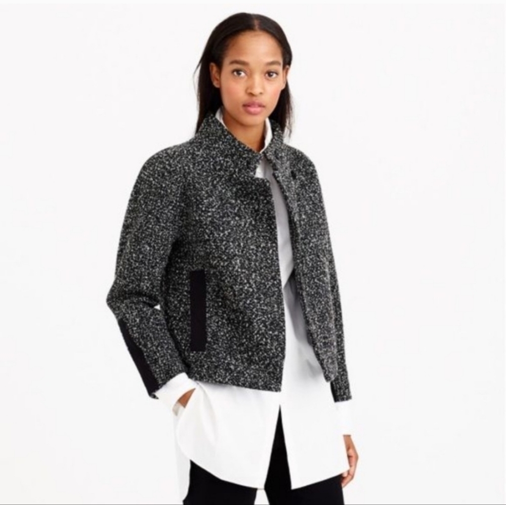 J. Crew Boucle Tweed Funnel Neck Cropped Wool-Blend Jacket Grey Marl size‎ 0 - Picture 2 of 11